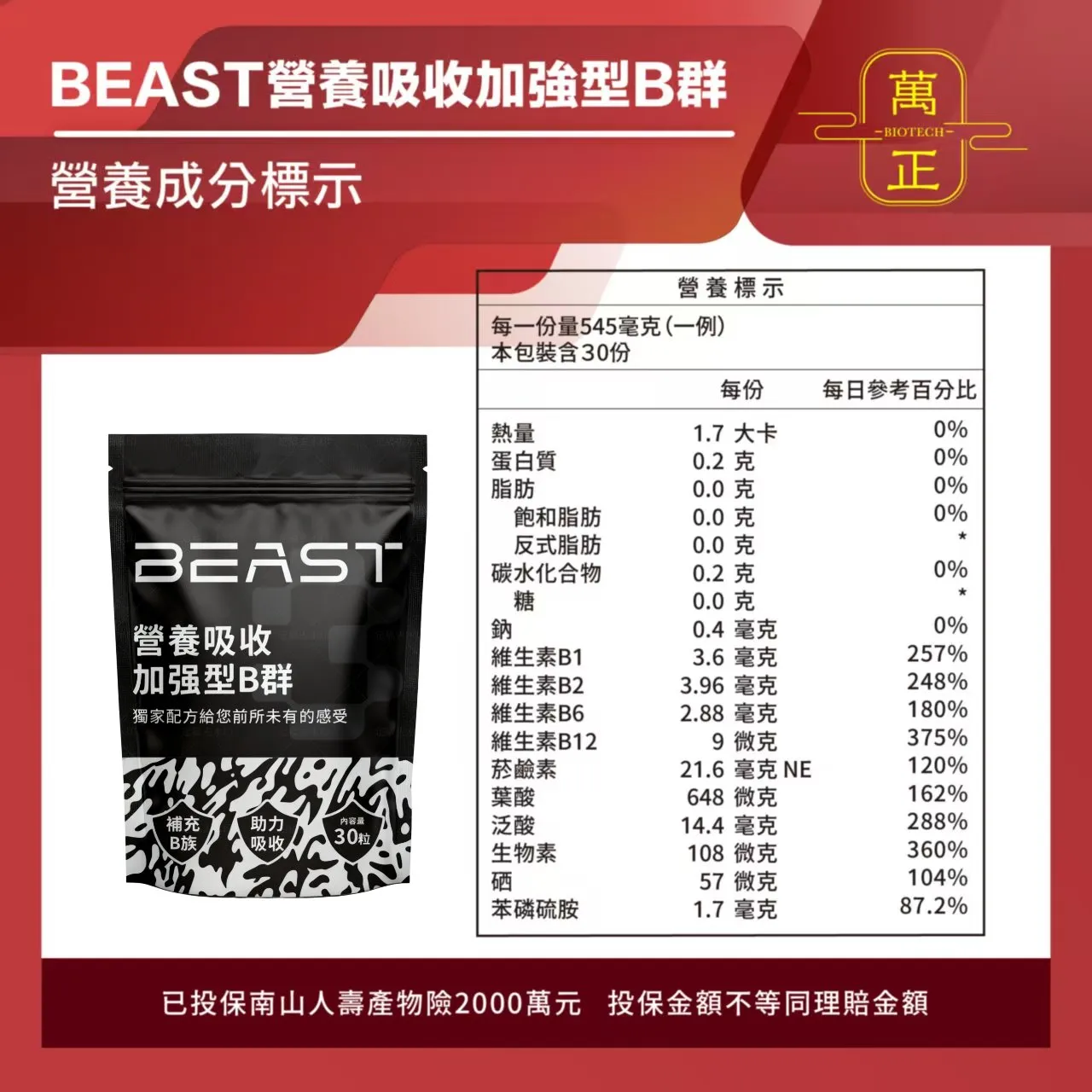 BEAST 野獸酵母B群+鉻 法國Lalmin天然來源 螯合型B群 24小時長效 吸收率418% 活力能量 全素
