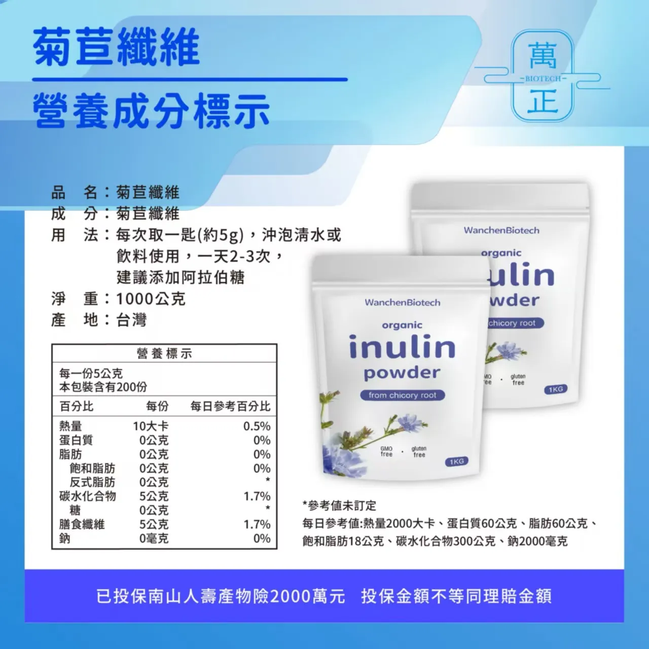 inulin 比利時長鏈菊苣纖維 菊苣纖維 植物益生元 膳食纖維 水溶性纖維 菊糖 7包送專利維生素D+K