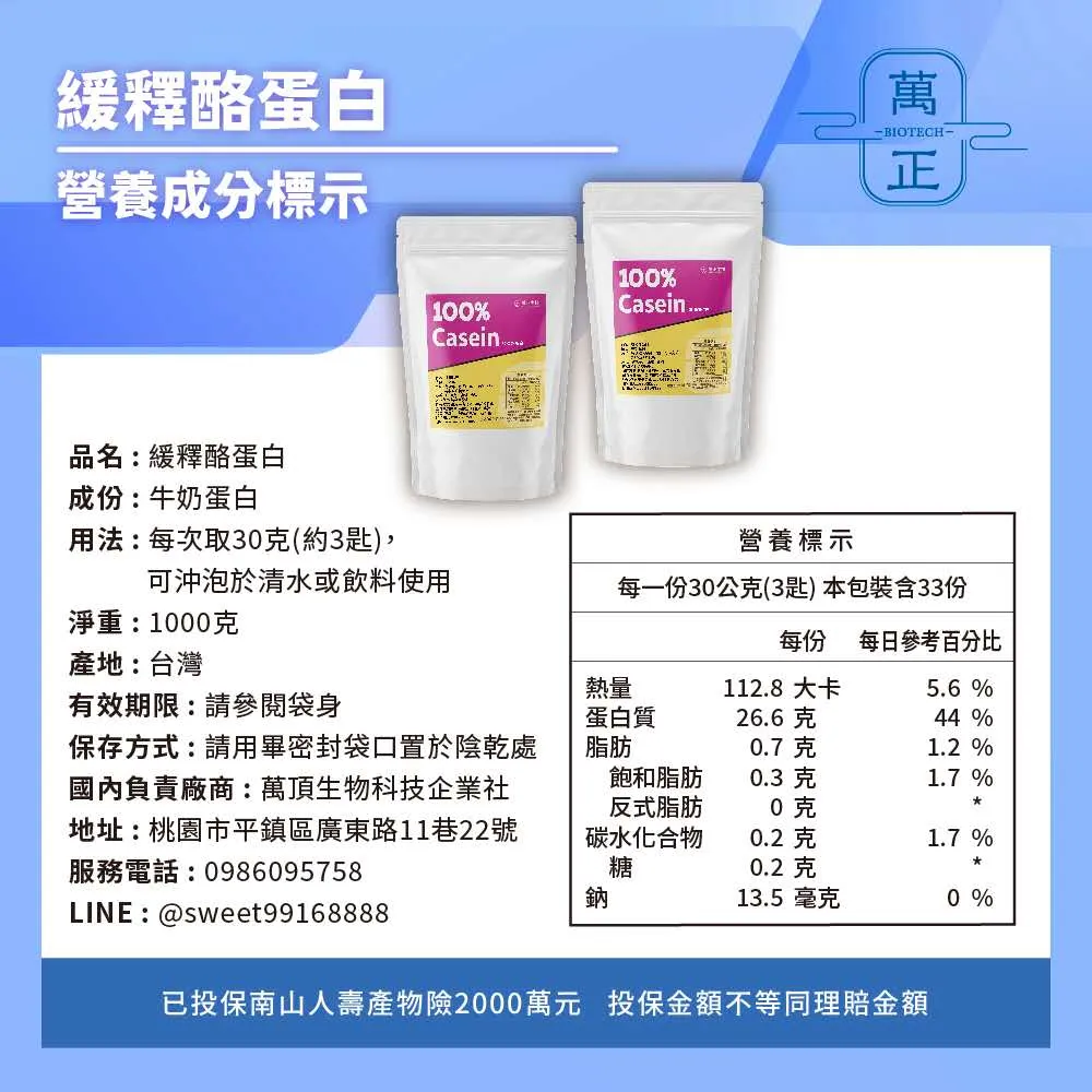 100%緩釋酪蛋白 Casein 加拿大優質乳源 90%高含量 蛋白粉 無添加 健身