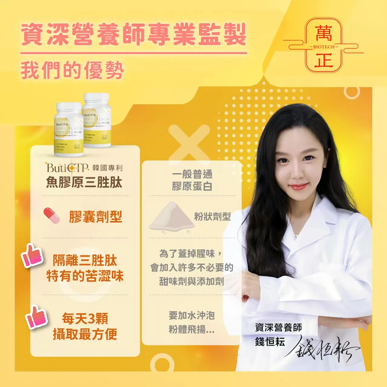 魚膠原三胜肽 ButiCTP韓國專利 6.5倍高吸收率 250-500Da 小分子免分解 三胜肽膠囊 非基改 Tripeptide