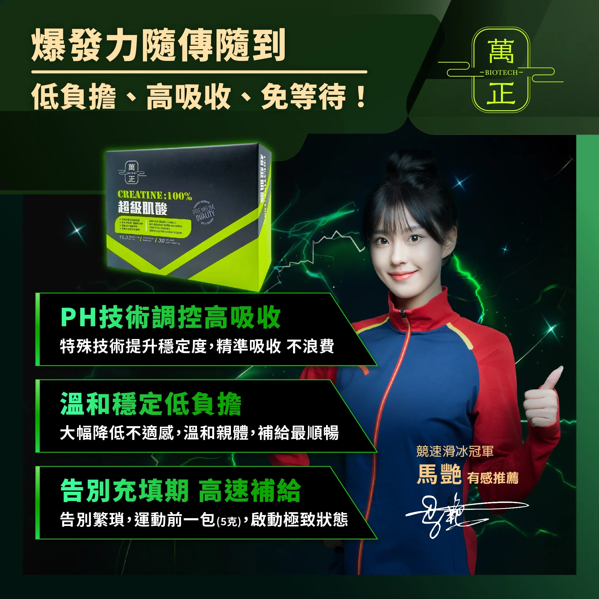 Creatine 100% 超級肌酸 一水肌酸 緩衝肌酸 無須充填 更快吸收 減低負擔 爆發力運動/重訓必備 競速滑冰女神力薦