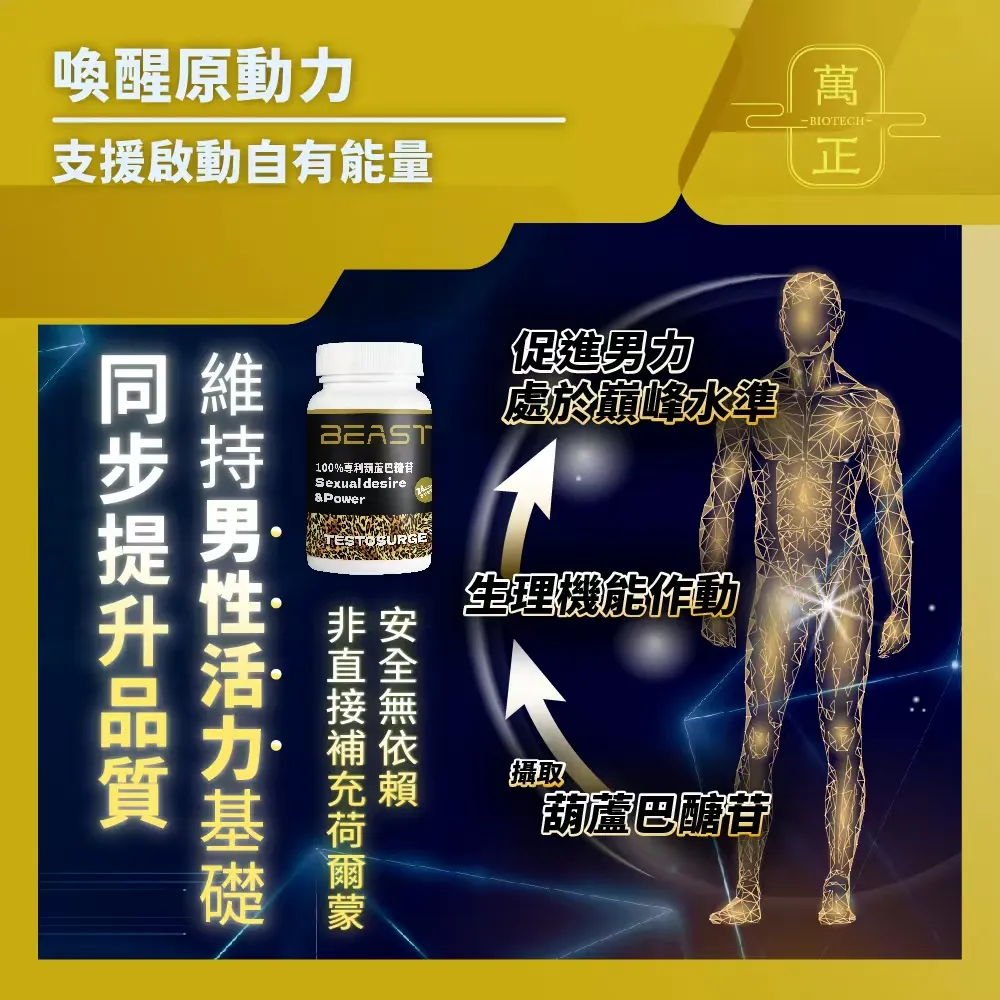 BEAST 專利葫蘆巴糖苷 600mg 葫蘆巴籽 TESTOSURGE® 原廠授權、cGMP藥廠級製程 純素 重燃男子力