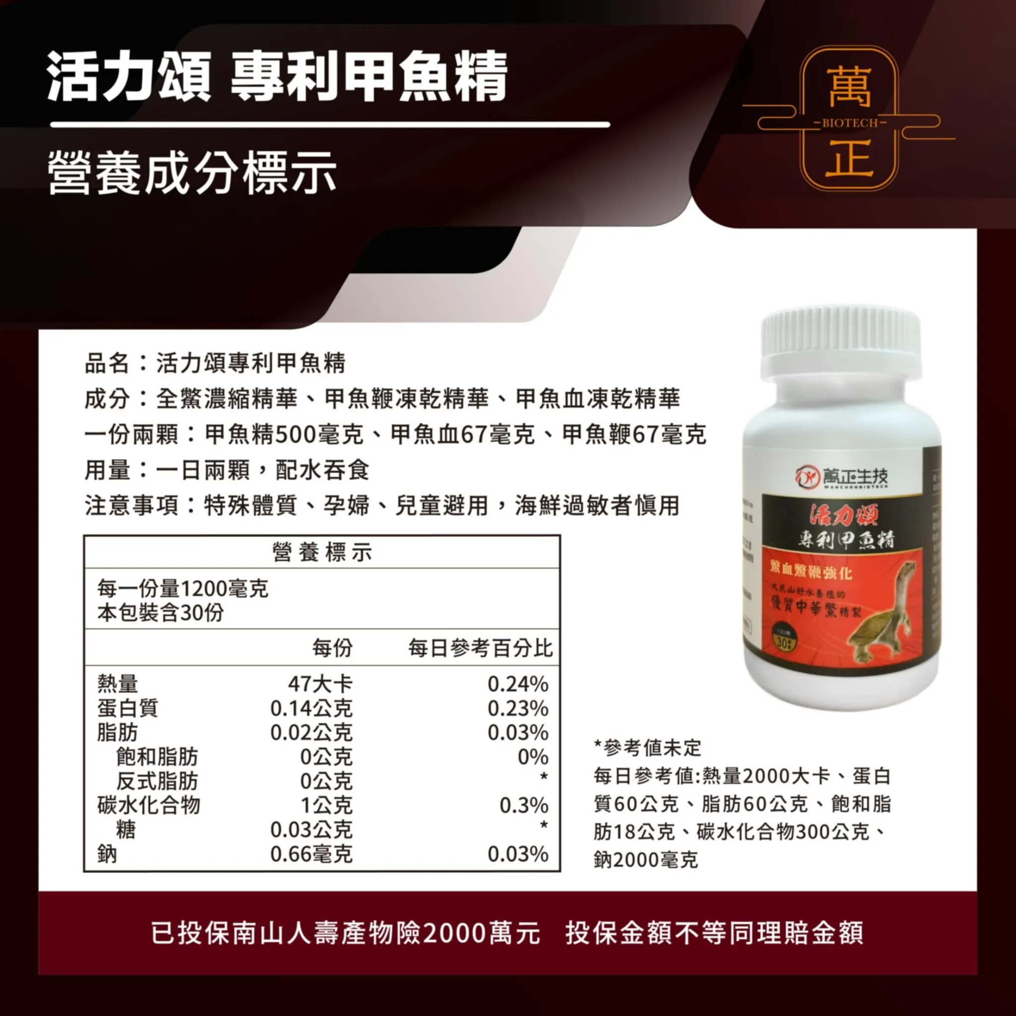 活力頌 專利甲魚精 專利鱉精膠囊 甲魚 甲魚血 甲魚鞭 高達634mg 全甲魚精華