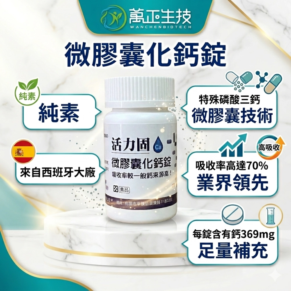 微膠囊化鈣錠 特殊磷酸三鈣 西班牙鈣錠 3-5微米小分子 高吸收 卵磷脂包埋 骨骼保健 純素鈣錠 咖啡族必備