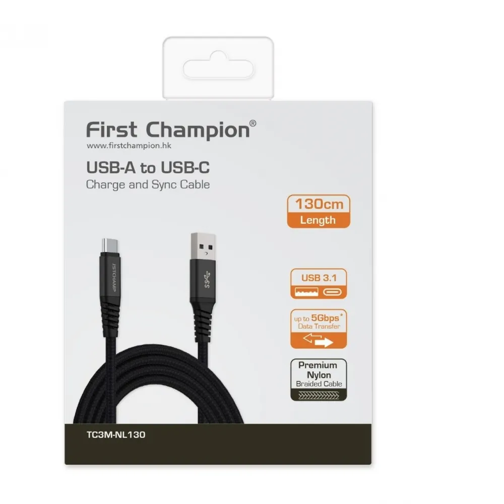 First Champion USB 3.1 Type-A 至 Type-C 連接線, 尼龍編織 1