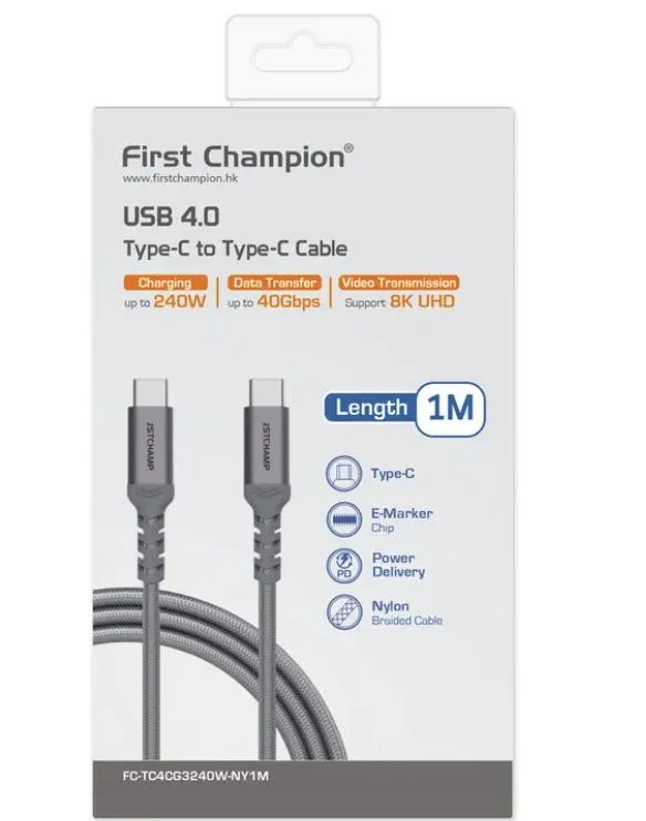 First Champion USB 4.0 Type-C to Type-C 連接線, 100cm