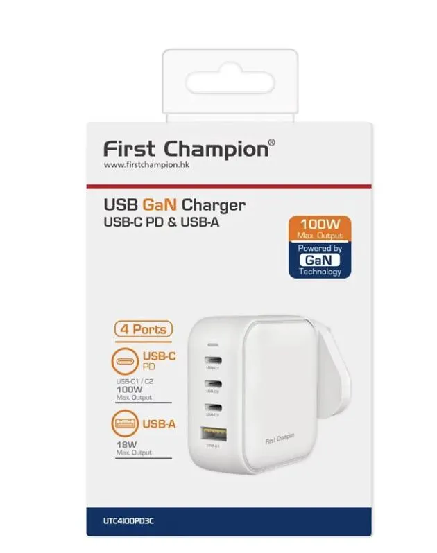 First Champion USB-C GaN 充電器 UTC4100PD3C - 100W