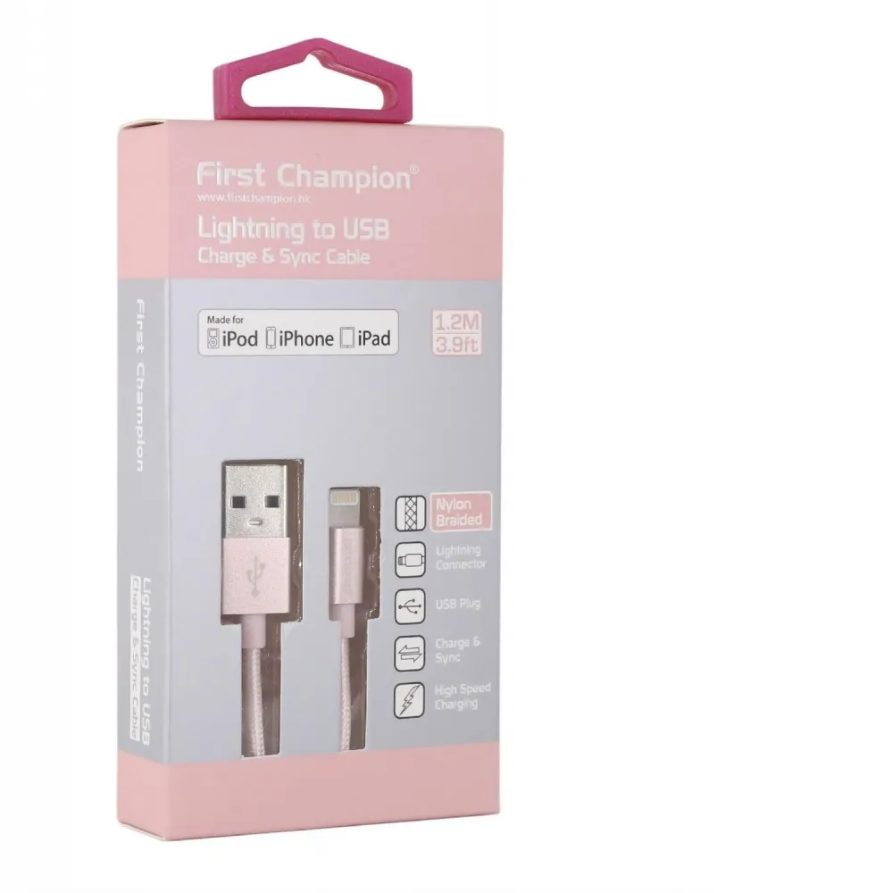 First Champion USB-A 至 Lightning 數據充電線(MFi), 尼龍編織 
