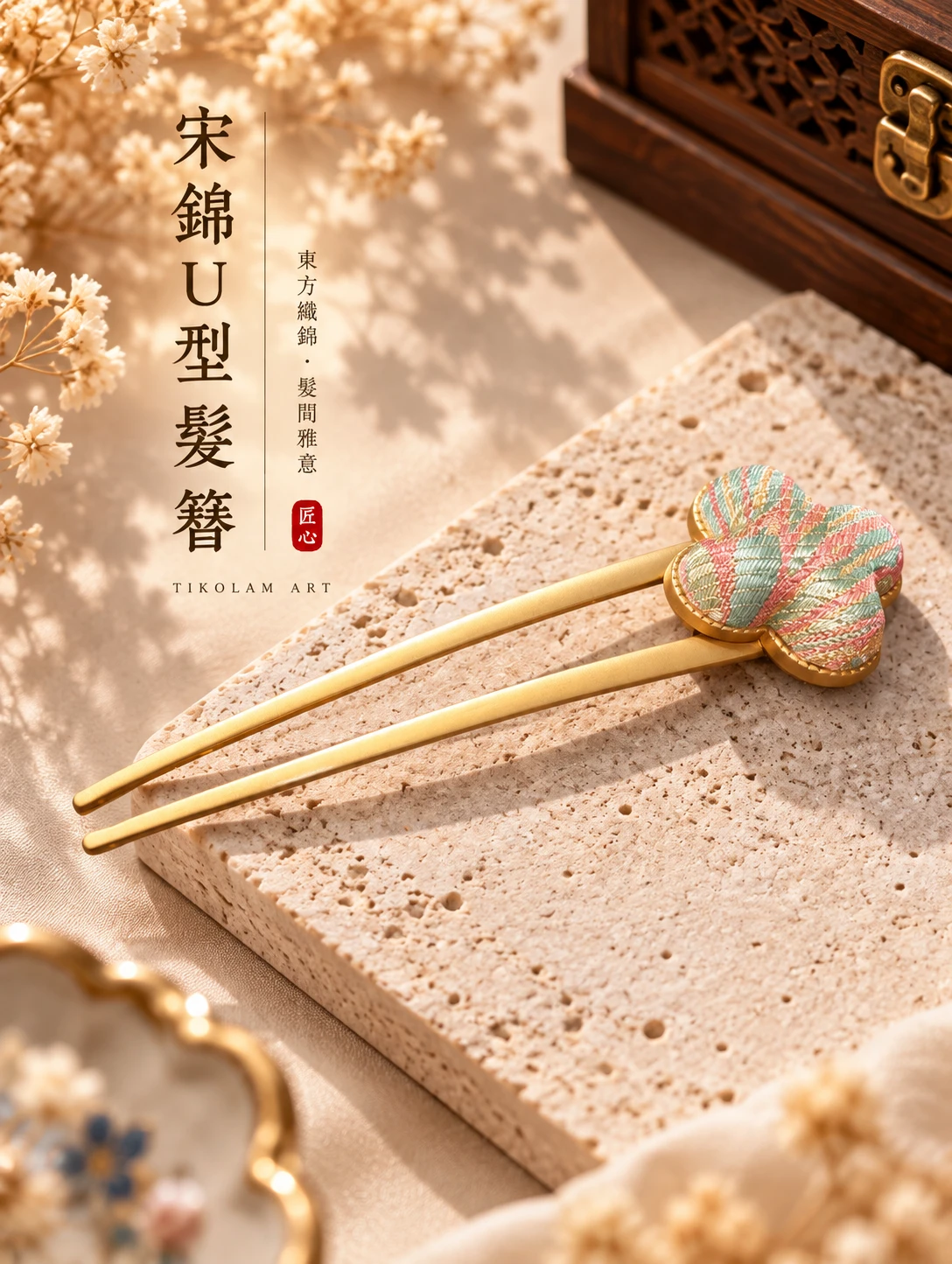 宋錦髮簪｜U型雙叉款