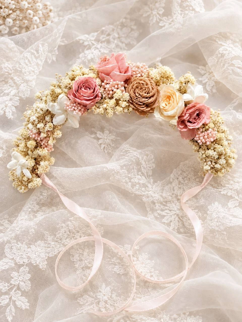 婚禮花冠|永生花玫瑰粉色款
