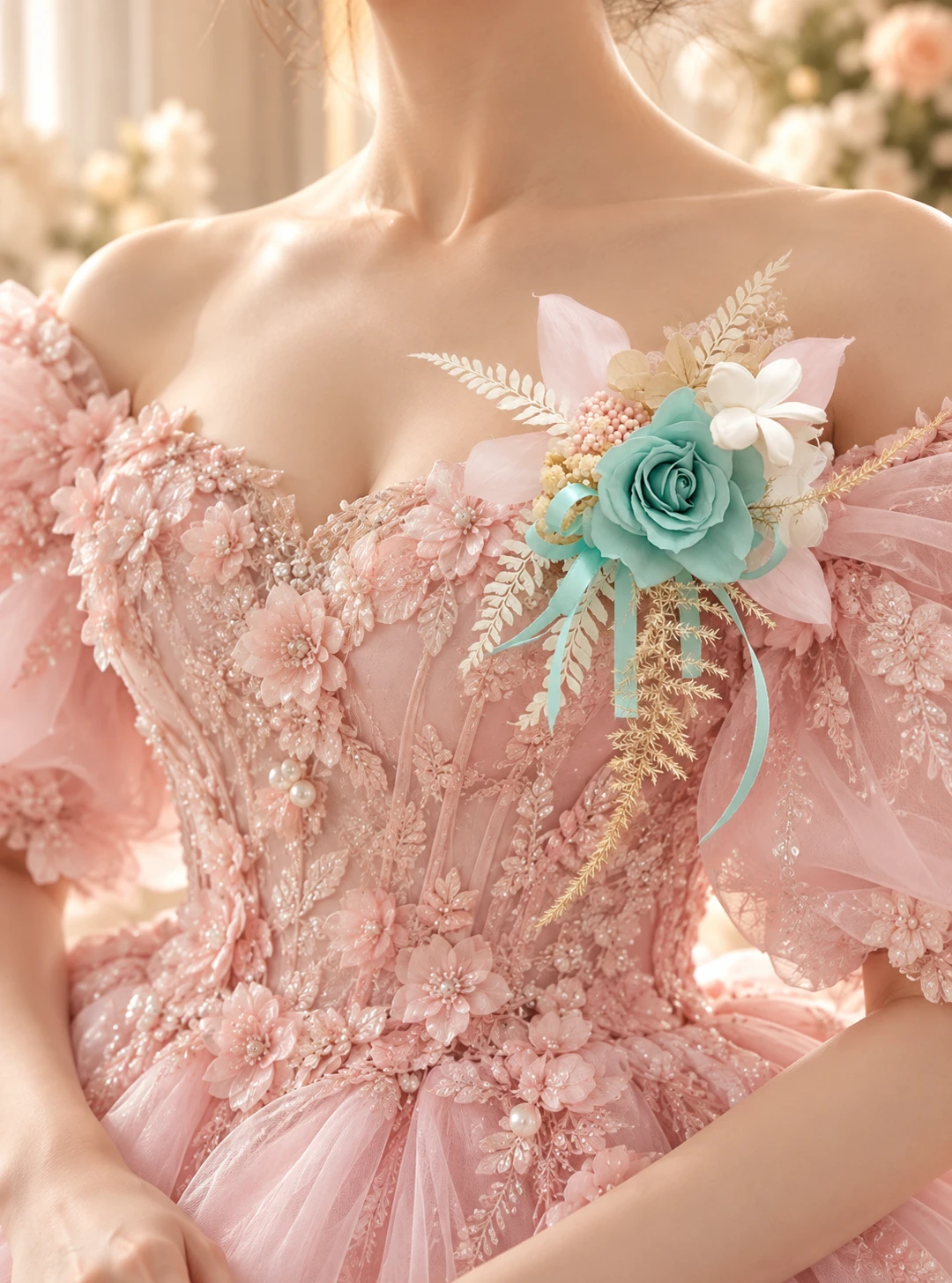 婚禮永生花胸花系列｜晨光花語・湖水綠玫瑰胸花