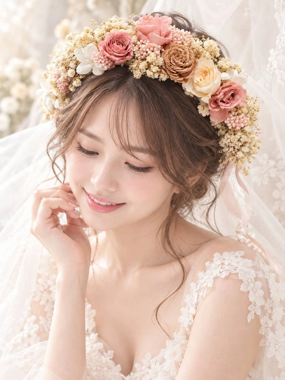 婚禮花冠｜永生花玫瑰粉色款