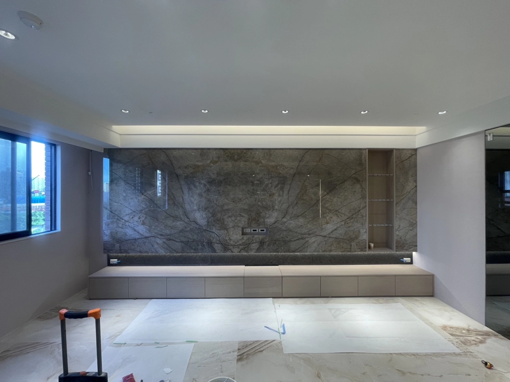 石材電視牆 無縫 研磨拋光處理