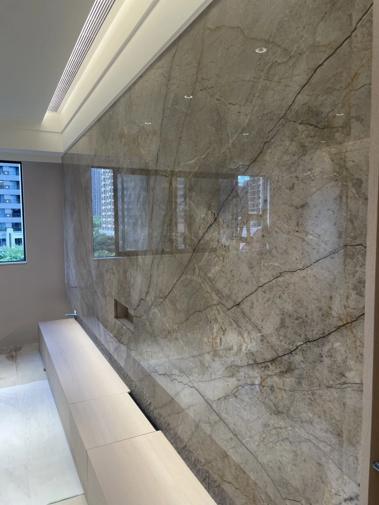 石材電視牆 無縫 研磨拋光處理