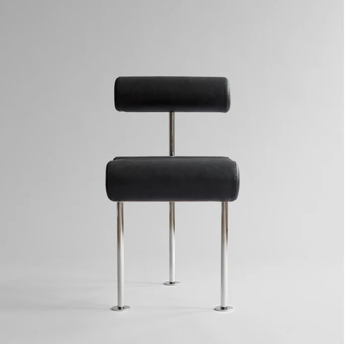 Hiro 餐椅 - 拋光不鏽鋼 - 黑色皮革
