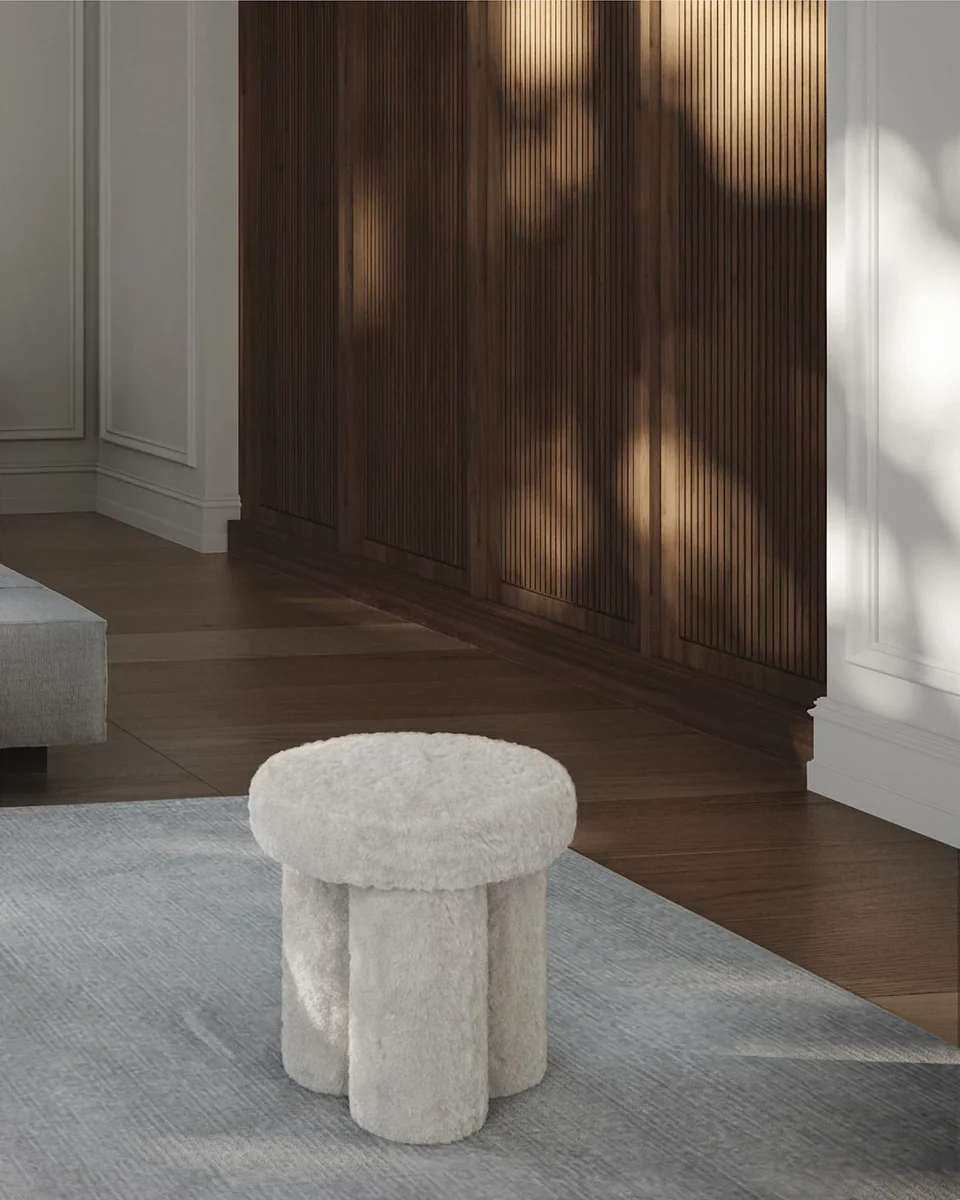 Big Foot 大腳凳,羊毛皮 - 貝殼沙色