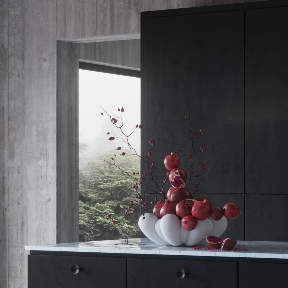 綻放陶盤,大 - 骨白色