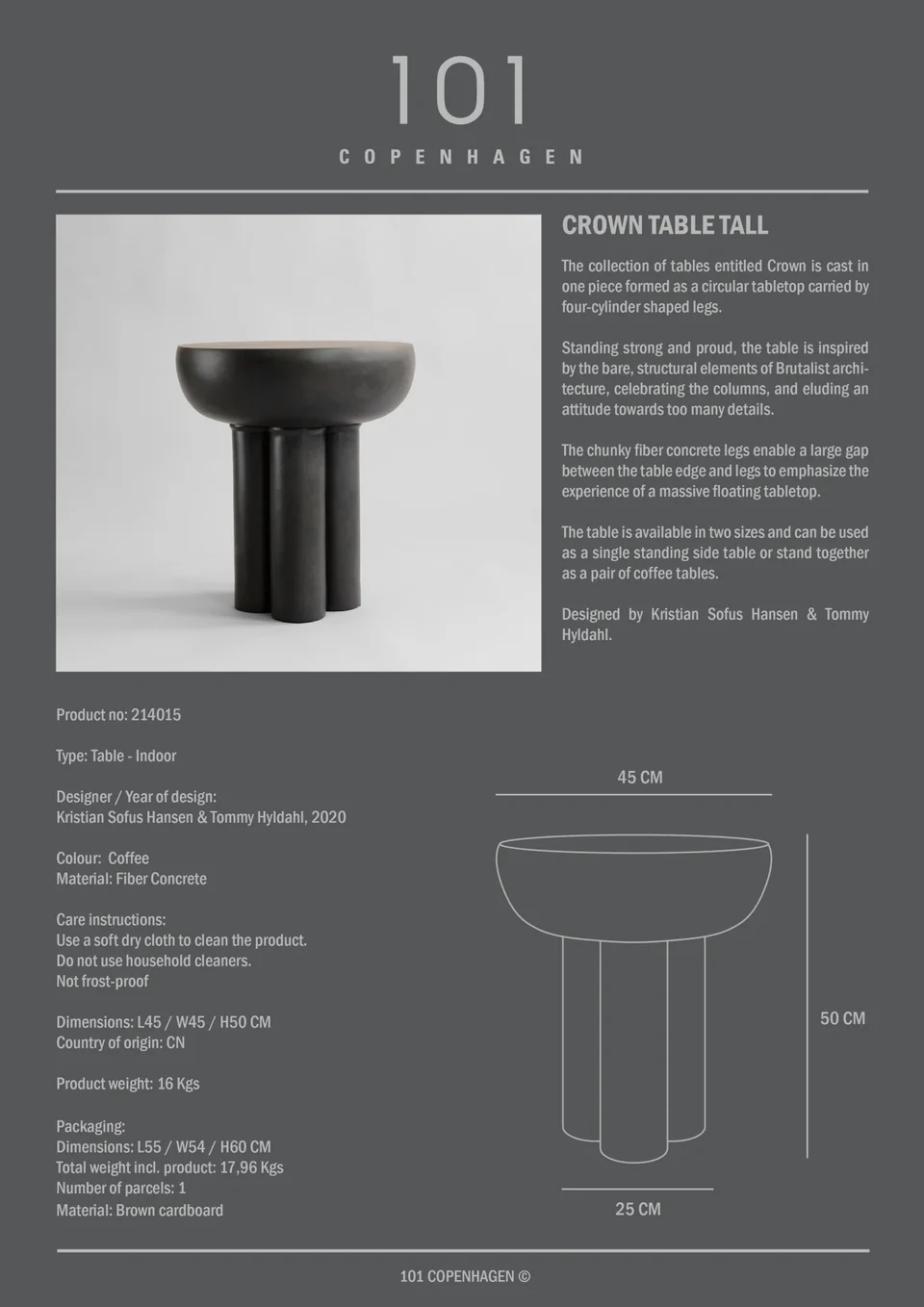 皇冠桌,高 - 咖啡色