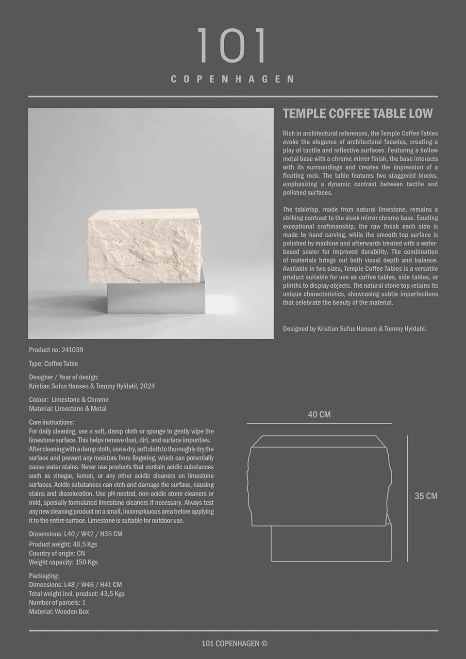 Temple 赫拉茶几,低 - 鍍鉻/石灰石