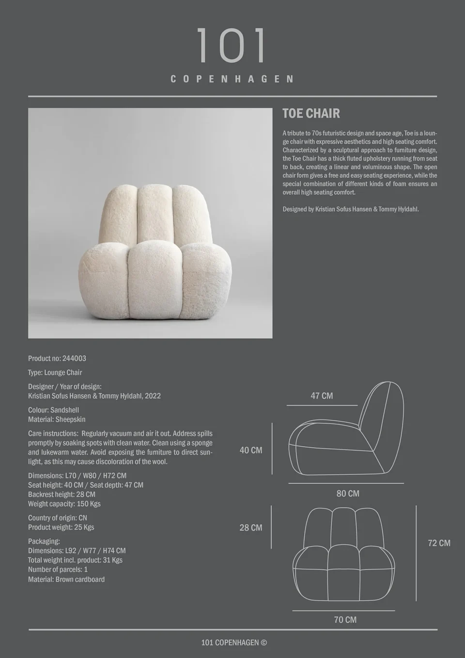 Toe椅,羊毛皮 - 貝殼沙色