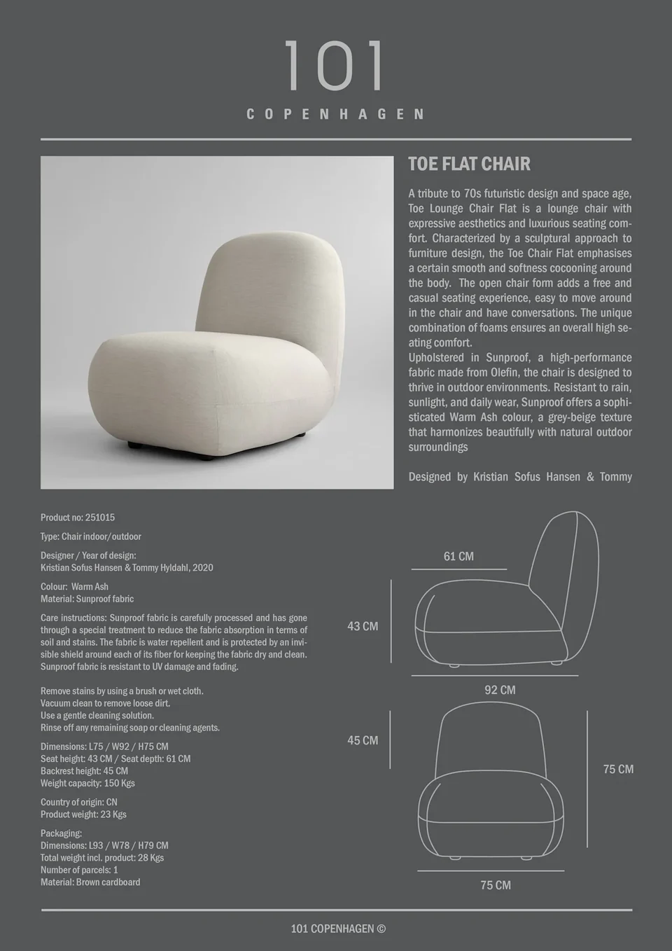 Toe椅,平面 - 暖調灰木色