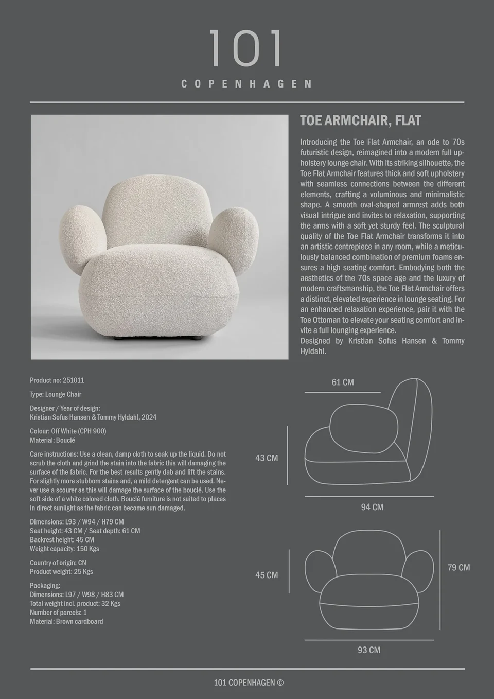 Toe扶手椅,平面 - 米白色