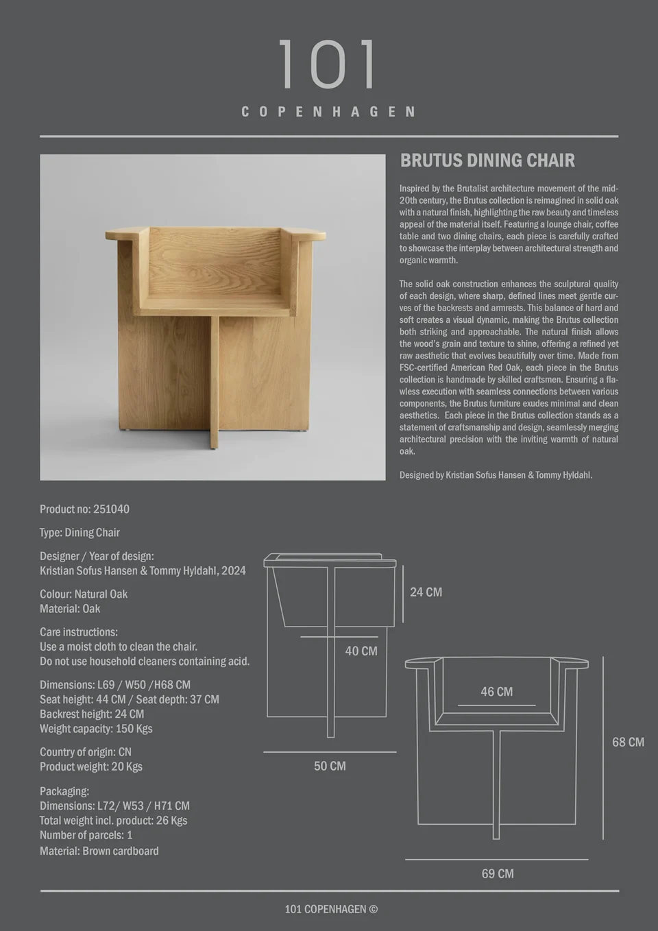Brutus餐椅 - 天然橡木