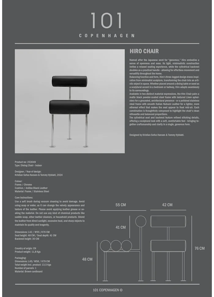 Hiro 餐椅 - 拋光不鏽鋼 - 黑色皮革