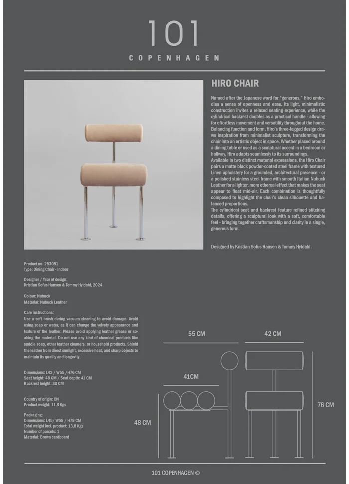 Hiro 餐椅 - 拋光不鏽鋼 - 磨砂牛皮革