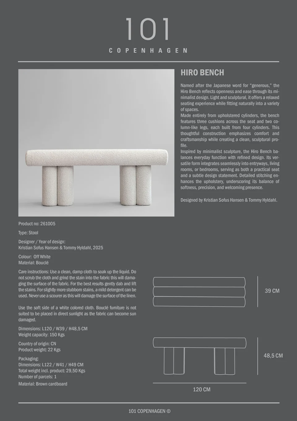 Hiro 長椅 - 米白色