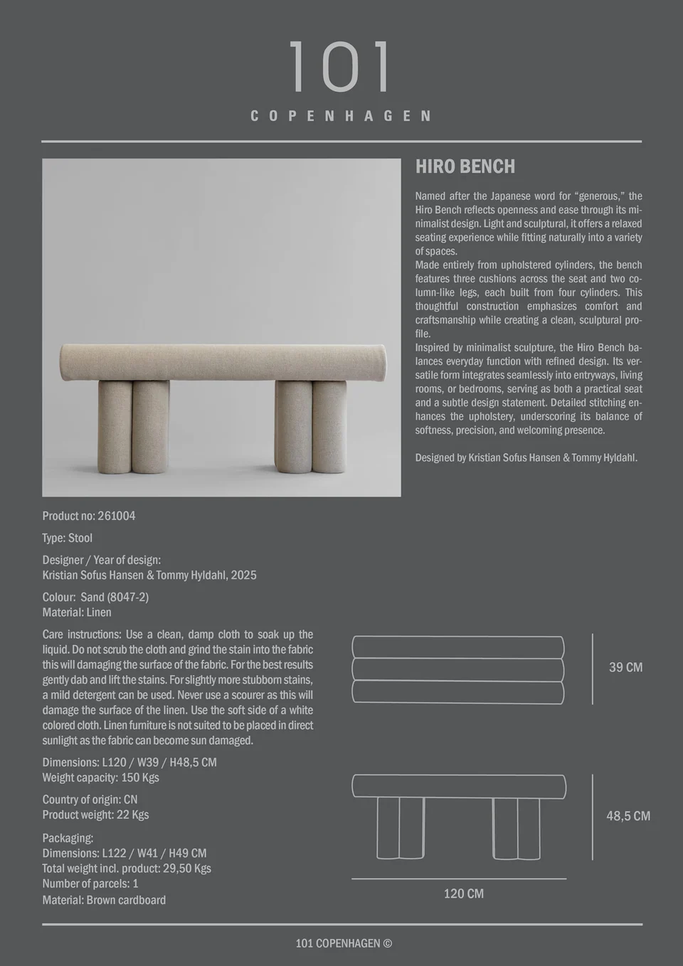 Hiro 長椅 - 亞麻色