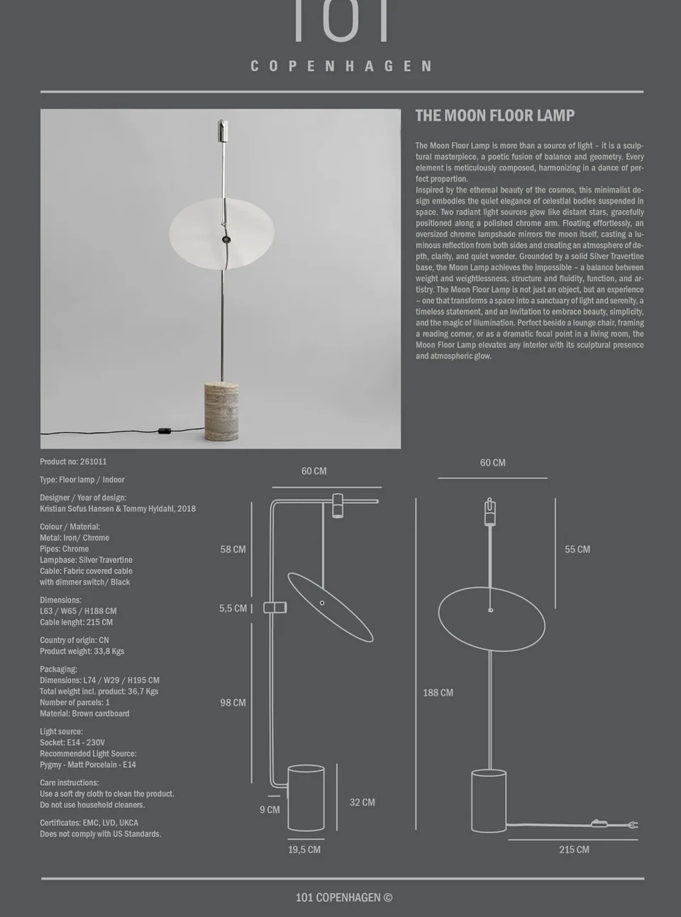 月亮落地燈 - 鉻銀