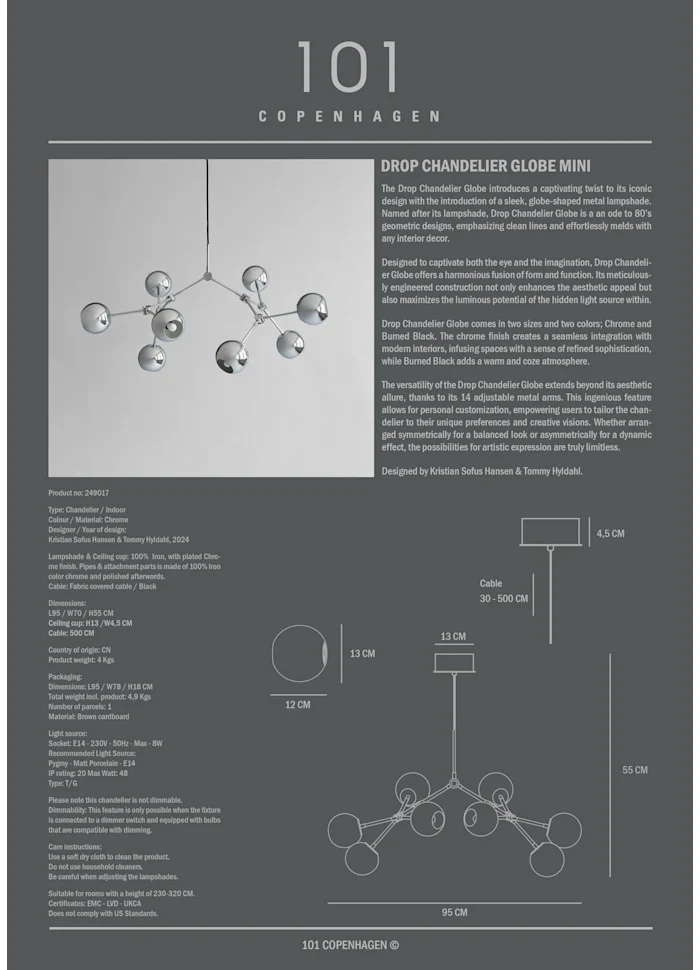 滴形圓球吊燈,迷你 - 鉻色(5m)