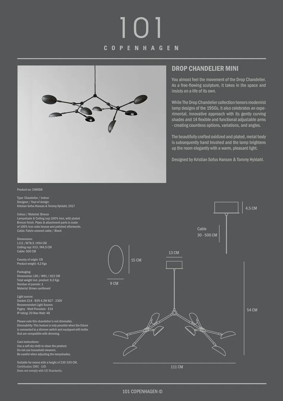 滴形吊燈,迷你 - 青銅色(5m)