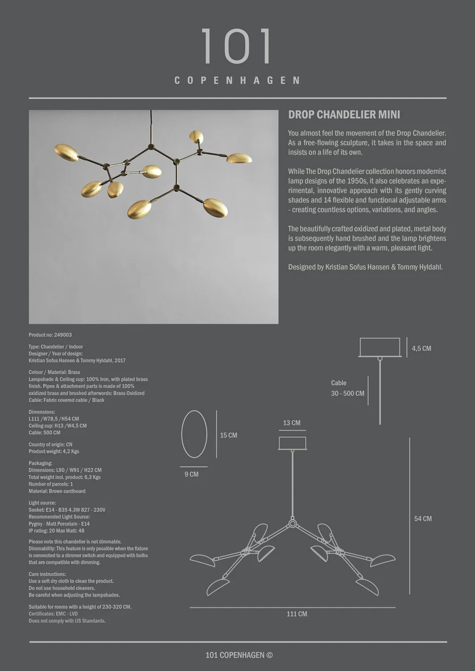 滴形吊燈,迷你 - 黃銅色(5m)