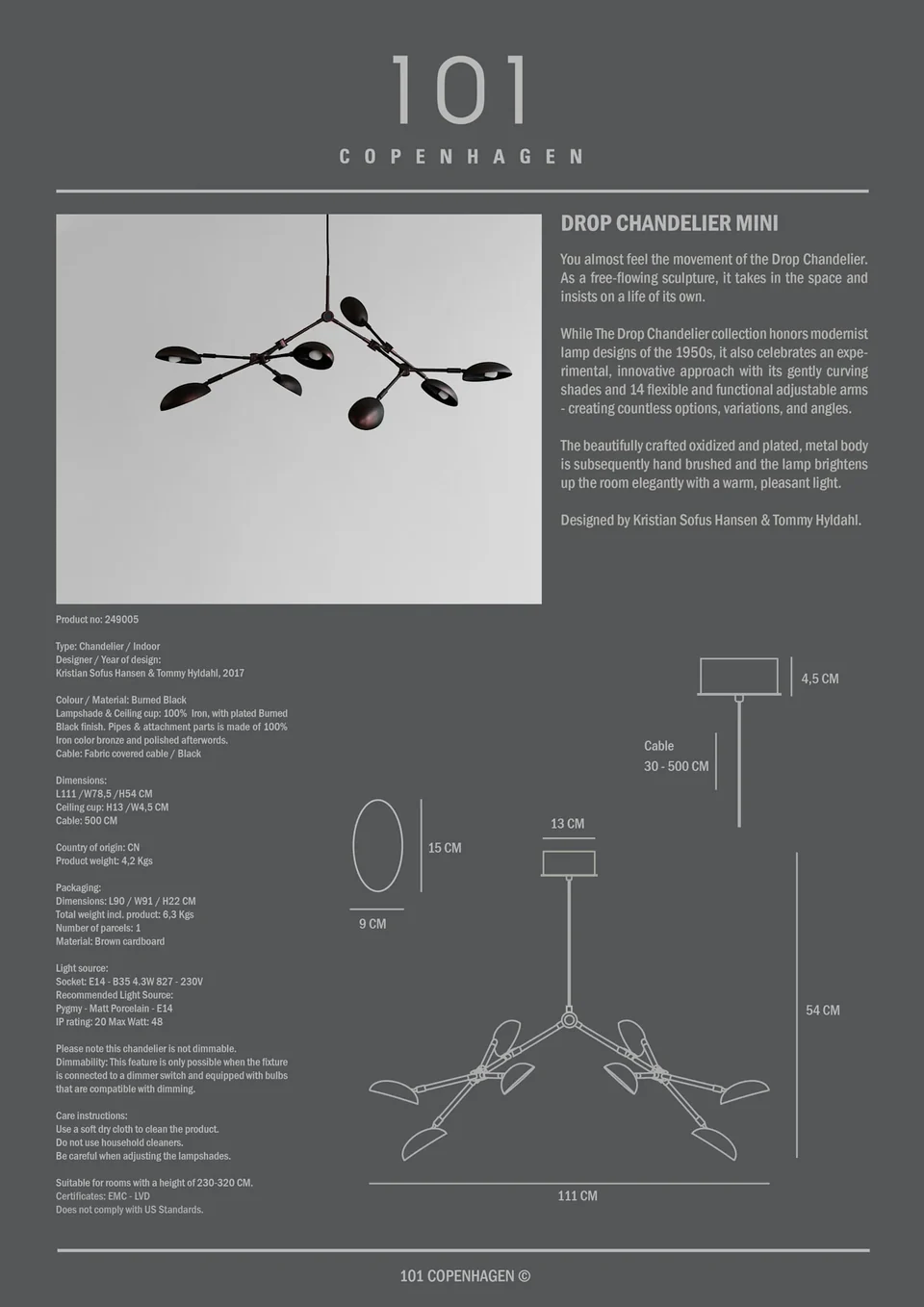 滴形吊燈,迷你 - 燒黑色(5m)