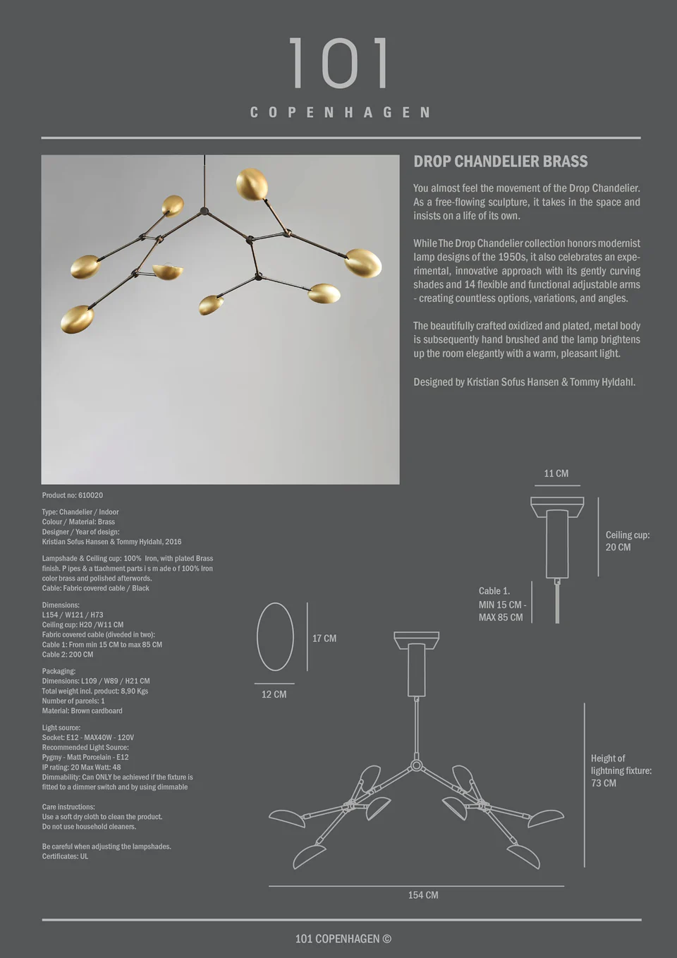 滴形吊燈 - 黃銅色(UL)