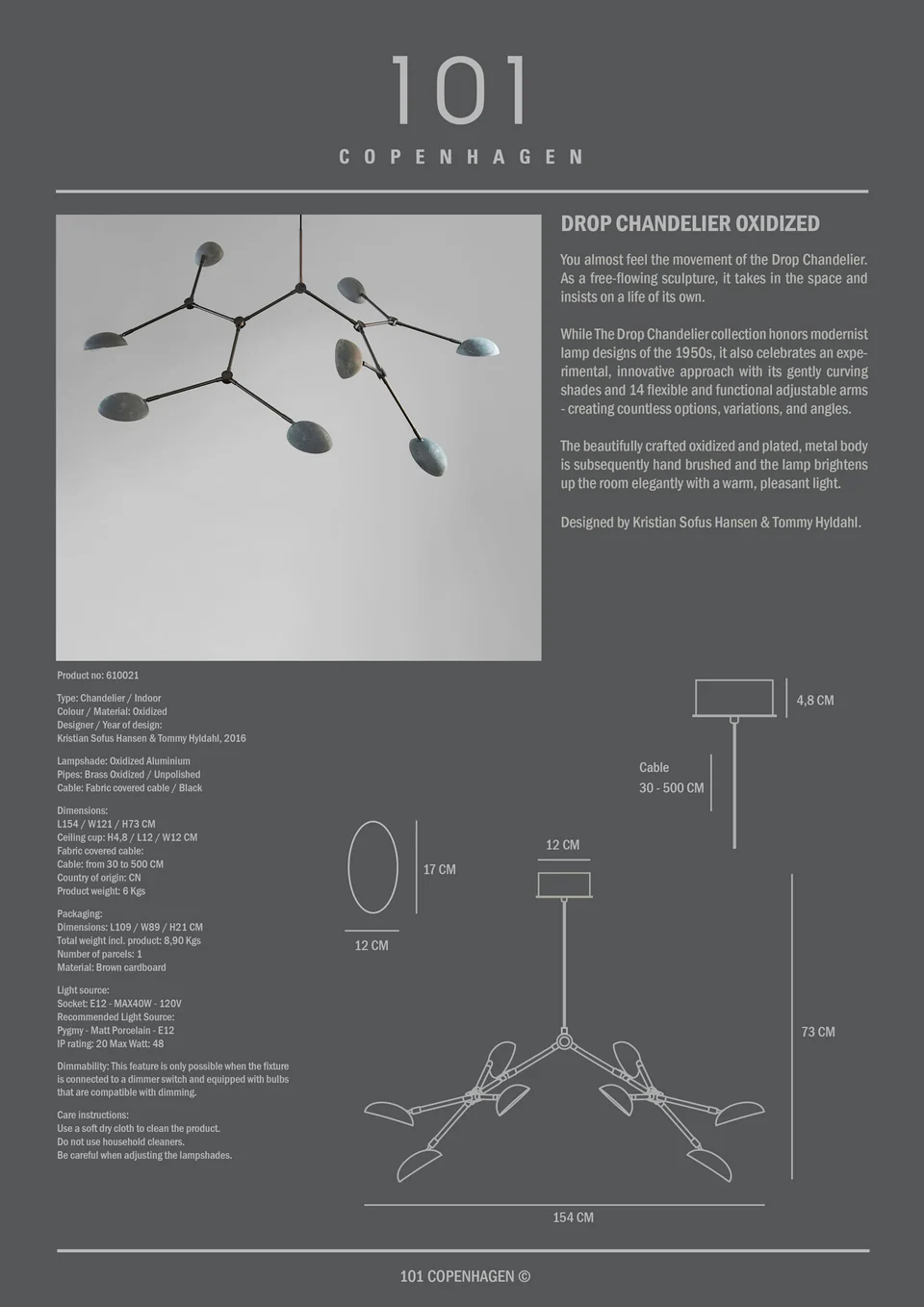 滴形吊燈 - 斑駁灰色(UL)