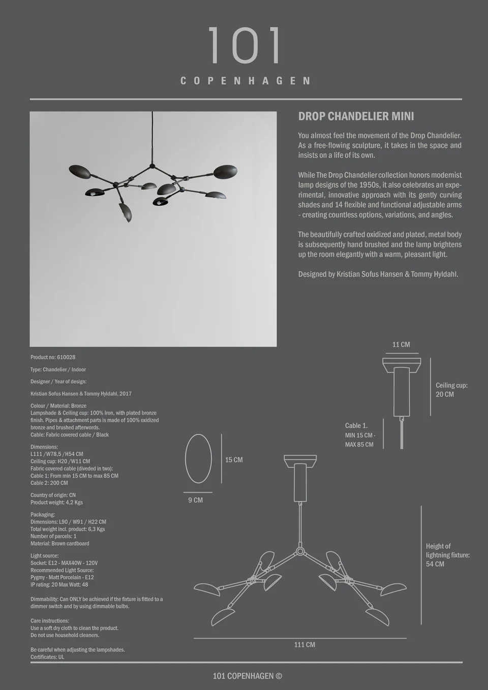 滴形吊燈,迷你 - 青銅色(UL)