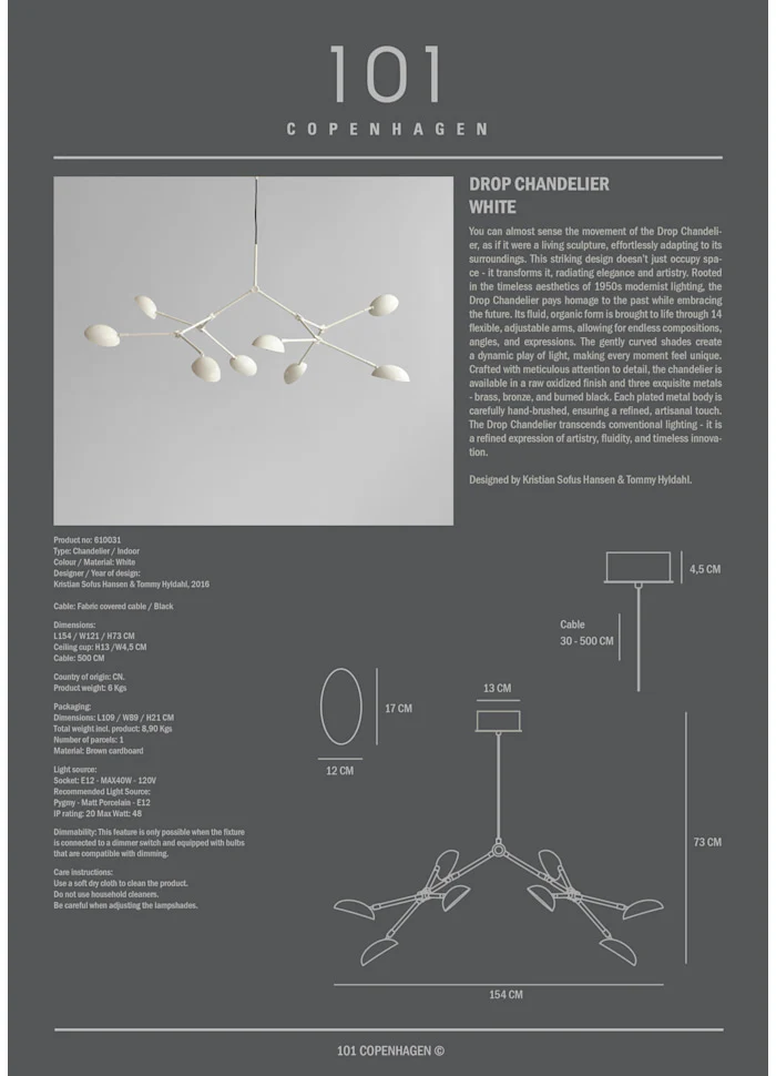 滴形吊燈 - 白色 (UL)