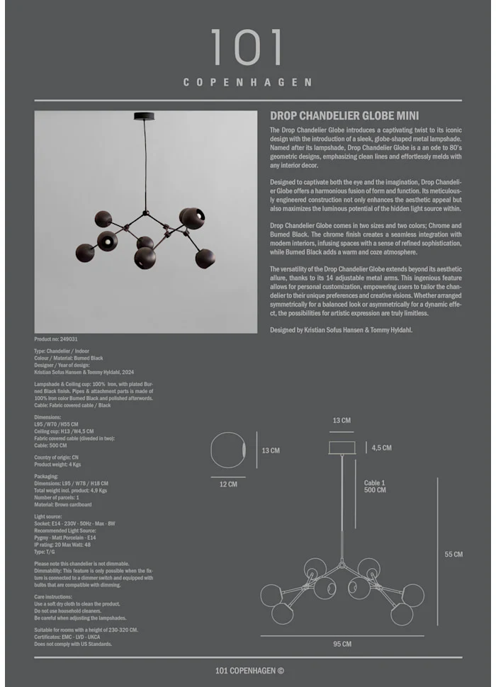 滴形圓球吊燈,迷你(5m) - 燒黑色