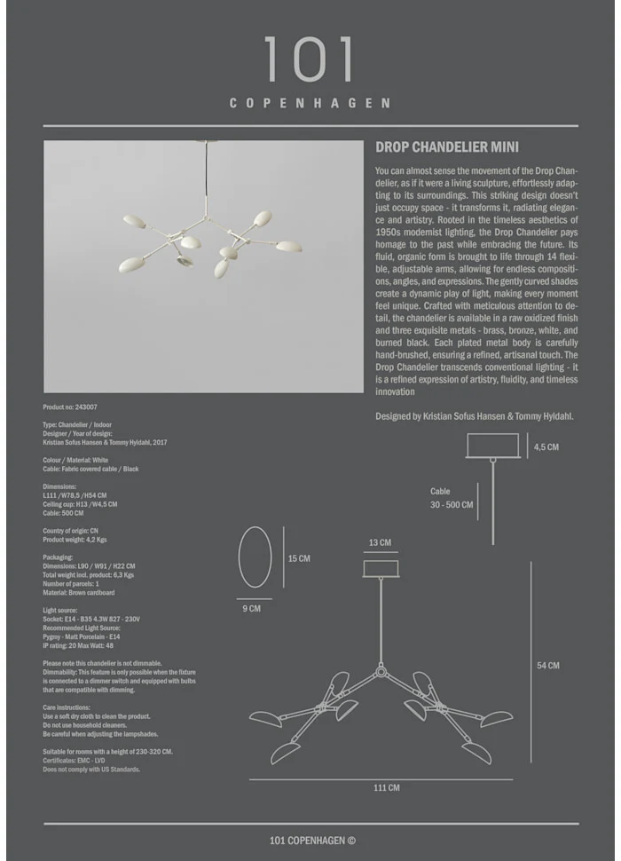 滴形吊燈, 迷你 - 白色(5m)