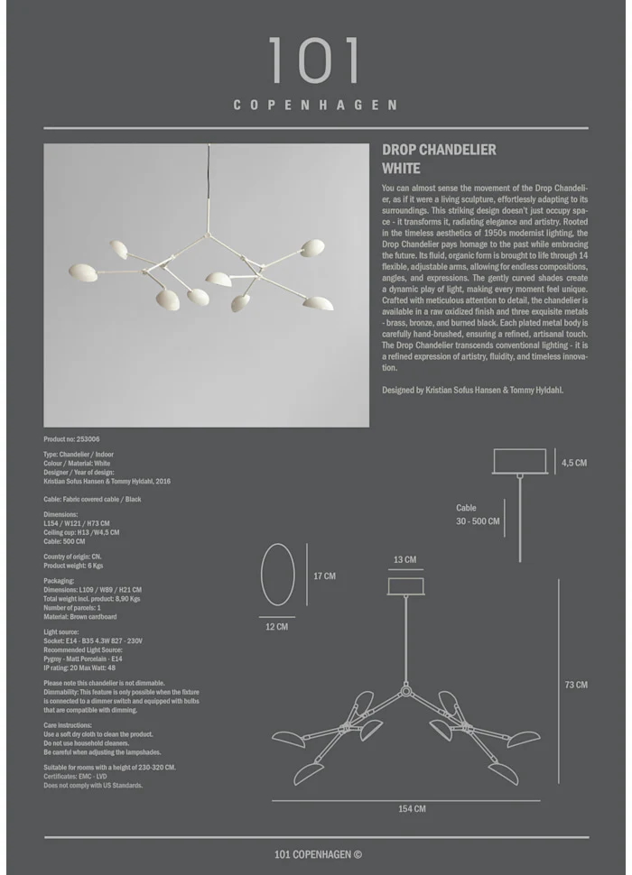 滴形吊燈 - 白色 (5m)