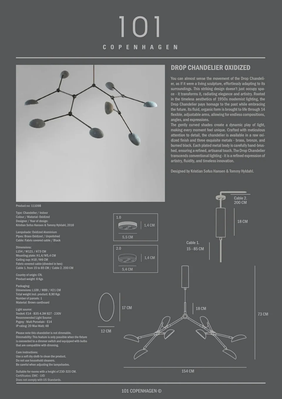 滴形吊燈 - 斑駁灰色