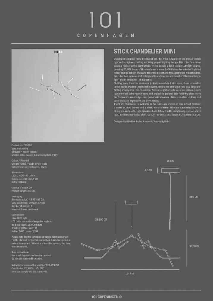 Stick 枝形吊燈,迷你 – 鉻面（Chrome）