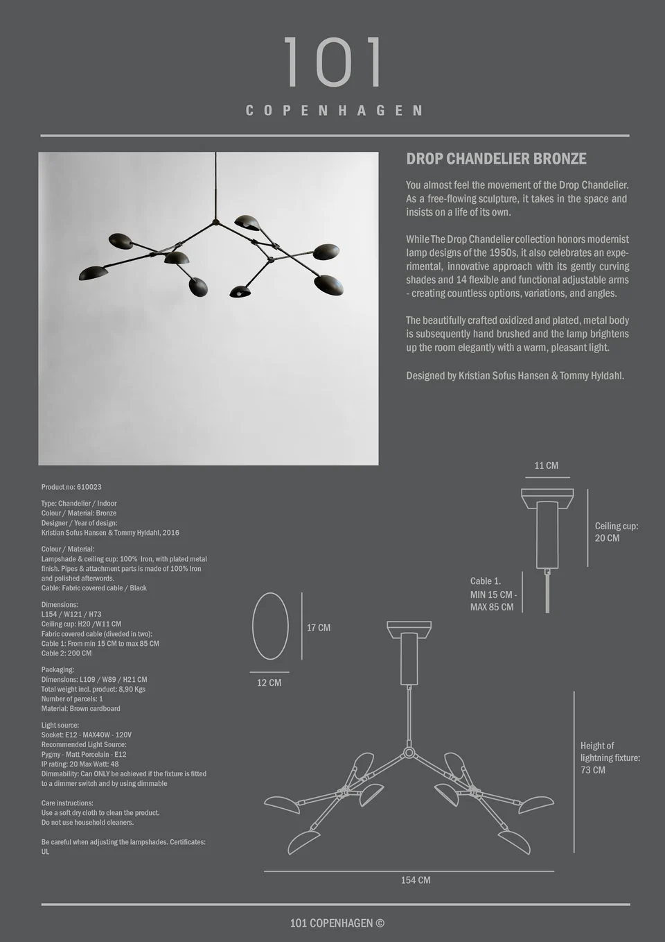 滴形吊燈 - 青銅色(UL)
