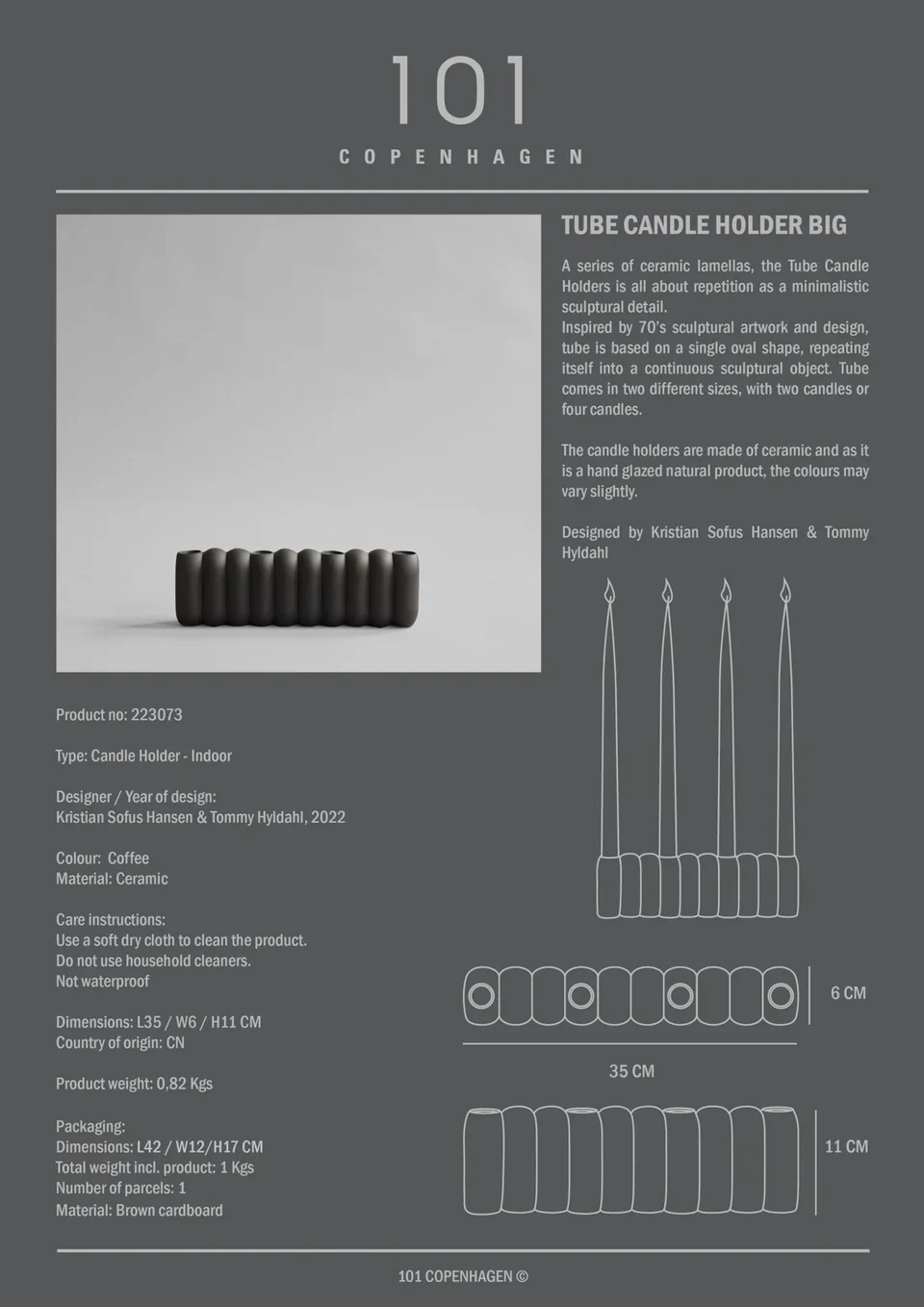 管形燭台,大 - 咖啡色