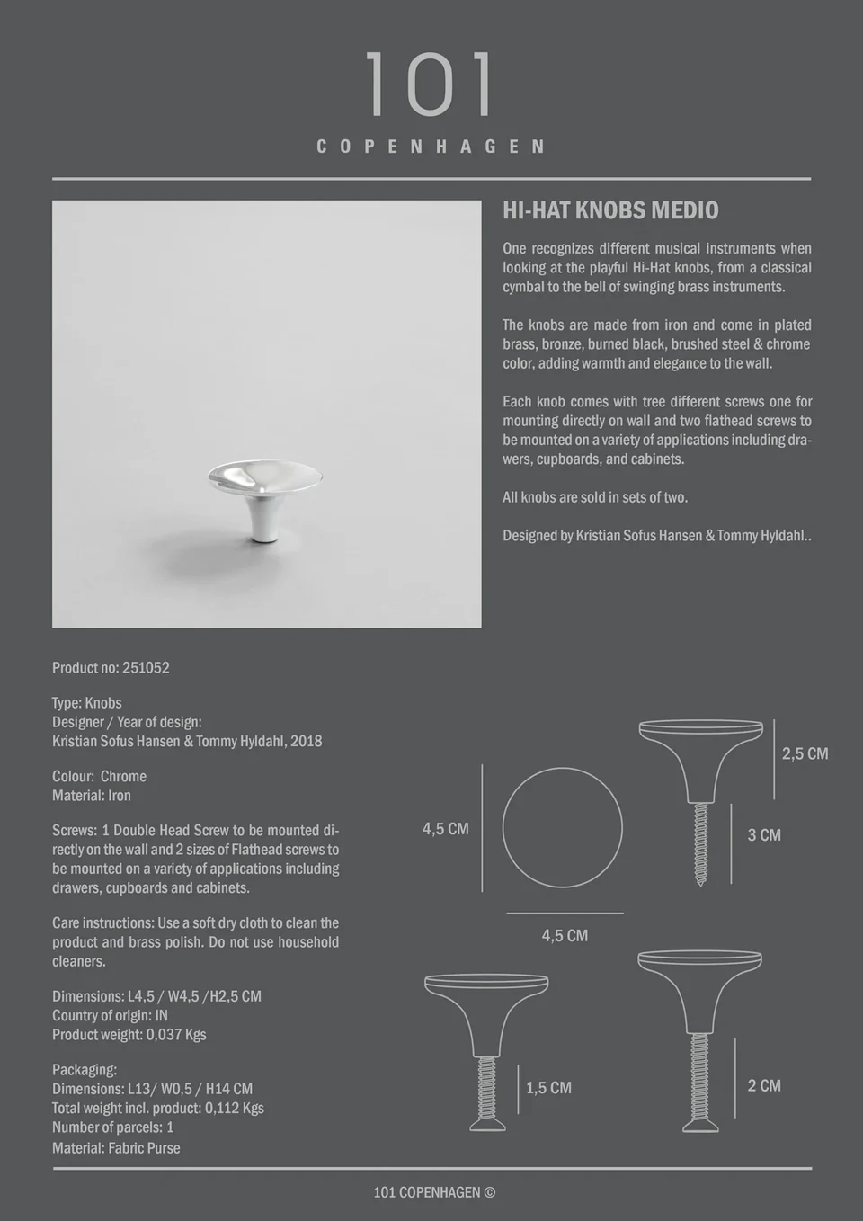 鈸型旋鈕,中 - 鉻銀