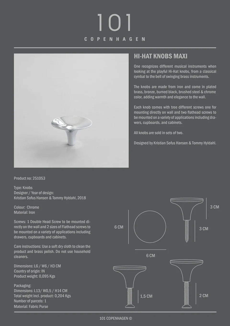 鈸型旋鈕,大 - 鉻銀