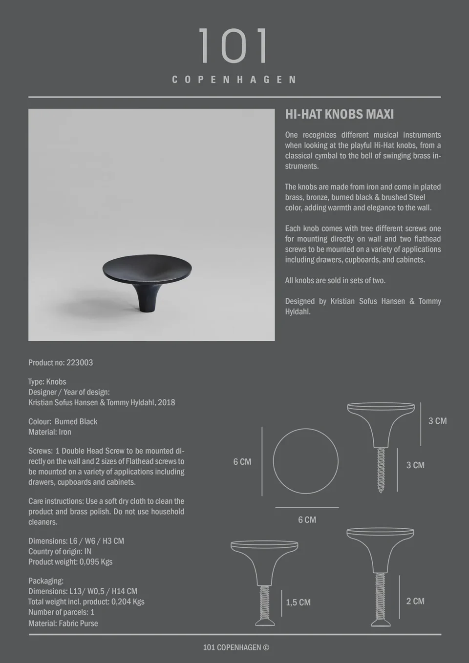 鈸型旋鈕,大 - 燒黑色